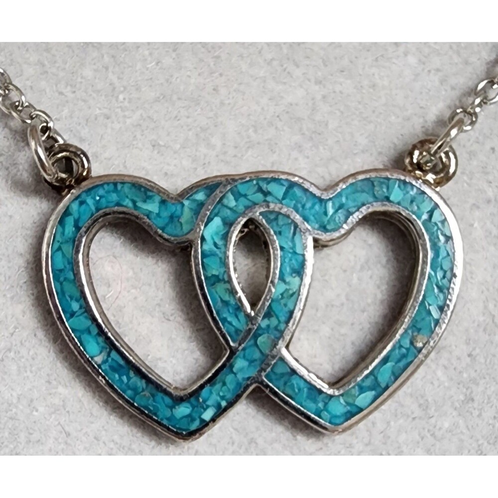 Turquoise Double Heart Necklace & Earring Set